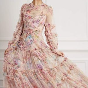 Needle & Thread Floral Diamond Ruffle Gown